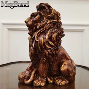 Elegant golden sitting Lion Figurine for bookends of home decor