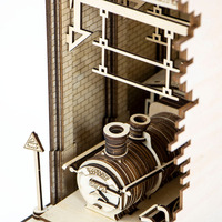 Maisons de poupées DIY, bibliothèque, l'ère de la vapeur, station de chemin de fer, support de livre en bois, kit de puzzle 3D