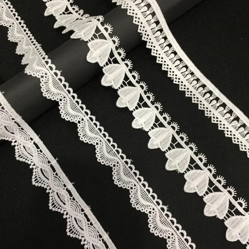 White French Appliques Guipure Fabrics Bridal Border Milk Silk/Micro Fiber Embroidery Lace Trimmings