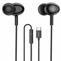 Écouteurs noirs de type C avec haut-parleur en cuivre de 10 mm, casque filaire avec câble TPE de 1,2 m et micro intégré