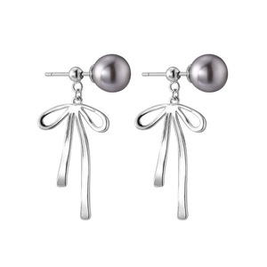 S925 Sterling Silver Gray Pearl Dangle <b>Earrings</b> <b>Long</b> Style with Simple Sweet Temperament One Pair for Everyday Wear - Product Image 5