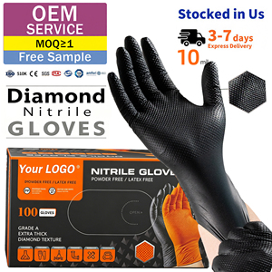 Gants en nitrile noir EN374 ultra-résistants 10 mil, texture diamant, <span class=keywords><strong>pour</strong></span> plomberie et construction, qualité industrielle, vente en gros - Product Image 1