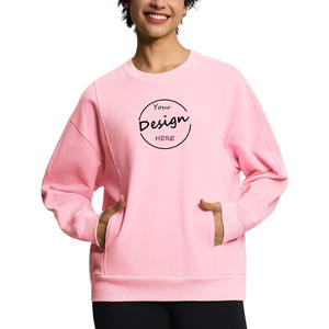 Manufacturer Quality Sports Pullover Fleece Fabric Drop Shoulder Loose 100 Cotton <b>Women</b> Basic <b>White</b> <b>Sweatshirt</b> With Pockets - Product Image 6