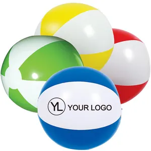 Pelota de playa inflable de PVC para exteriores, juguete personalizado de publicidad, 6 paneles, dos tonos, barato