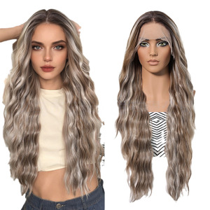 <span class=keywords><strong>Parrucca</strong></span> in pizzo naturale senza cuciture 13*6 a grande superficie, annodata a mano con filo di seta, da <span class=keywords><strong>donna</strong></span>, casual, con parte frontale, leggera, traspirante, grigio sfumato, ricci lungi - Product Image 2