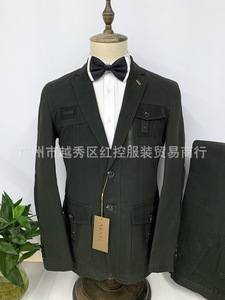Popular Two-Piece Cotton Casual Solid Top and Pants Set Slim Fit Mens <strong>Suite</strong> - Product Image 5