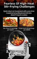 Robot de Cocina Automático Comercial, Wok Giratorio de 360°, Máquina Eléctrica Multifunción para Saltear y Freír Arroz, Acero Inoxidable, 15W