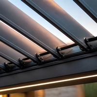 Pergola motorisée en alliage d'aluminium, pare-soleil extérieur, abri contre la pluie, télécommande intelligente, rideau enrouleur coupe-vent, bande LED