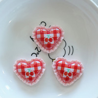 Rode Gingham Plaid Resin Flatback Cabochons, gemengde aardbei hart strik kersen bloem resin bedels voor crèmelijm DIY knutsels