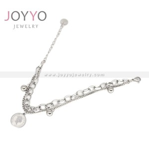 <strong>Logo</strong> Engraved Custom Round Charm Double Layer <strong>Bracelet</strong> Jewelry Gift Wristbands Adjustable Cuban Chain with <strong>Beads</strong> <strong>Bracelet</strong> Women - Product Image 3