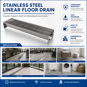 <span class=keywords><strong>Caniveau</strong></span> de douche linéaire en acier inoxydable 304, long, avec <span class=keywords><strong>grille</strong></span> amovible, pour cuisine, salle de bain, balcon, fourniture d'usine OEM ODM - Product Image 5
