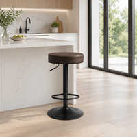 Tabouret de bar pivotant hydraulique réglable contemporain en cuir PU noir avec base chromée pour cuisine et salle à manger