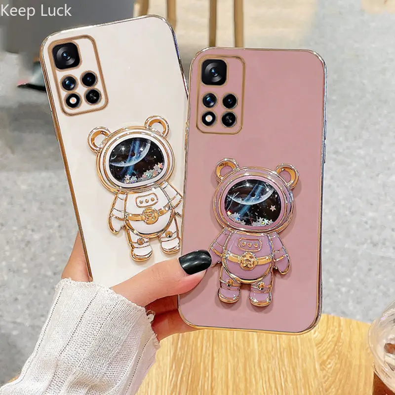 Casing braket ponsel Beruang pasir isap berkilau, casing lapisan untuk Xiaomi Redmi Note 13 11 12 11S 12C 10C 10A 9 9C POCO X5 X3 Pro