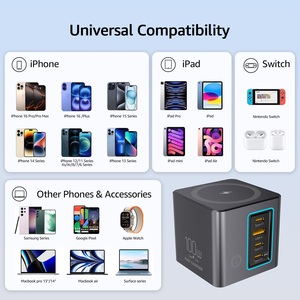 Station de charge USB à ports multiples, <span class=keywords><strong>tour</strong></span> multiprise 100W avec chargeur <span class=keywords><strong>sans</strong></span> <span class=keywords><strong>fil</strong></span> 15W Station de charge de bureau pour iPhone 16 Ordinateur portable - Product Image 6