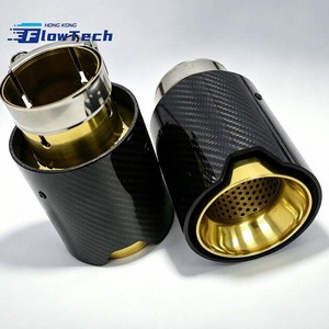 FlowTech <b>M</b> Style Carbon Fiber Exhaust Tip OD 102mm Inlet 76mm SS304 Gold Black Inner Options <b>for</b> M2/M3/M5/M6 Direct Fit - Product Image 1
