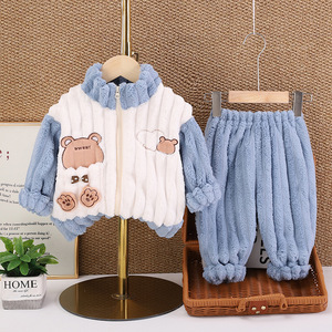 Bébé filles et garçons automne hiver décontracté Plus <span class=keywords><strong>velours</strong></span> dessin animé motif enfant ensembles 2025 nouveau épaissi flanelle chaud deux pièces costume - Product Image 3