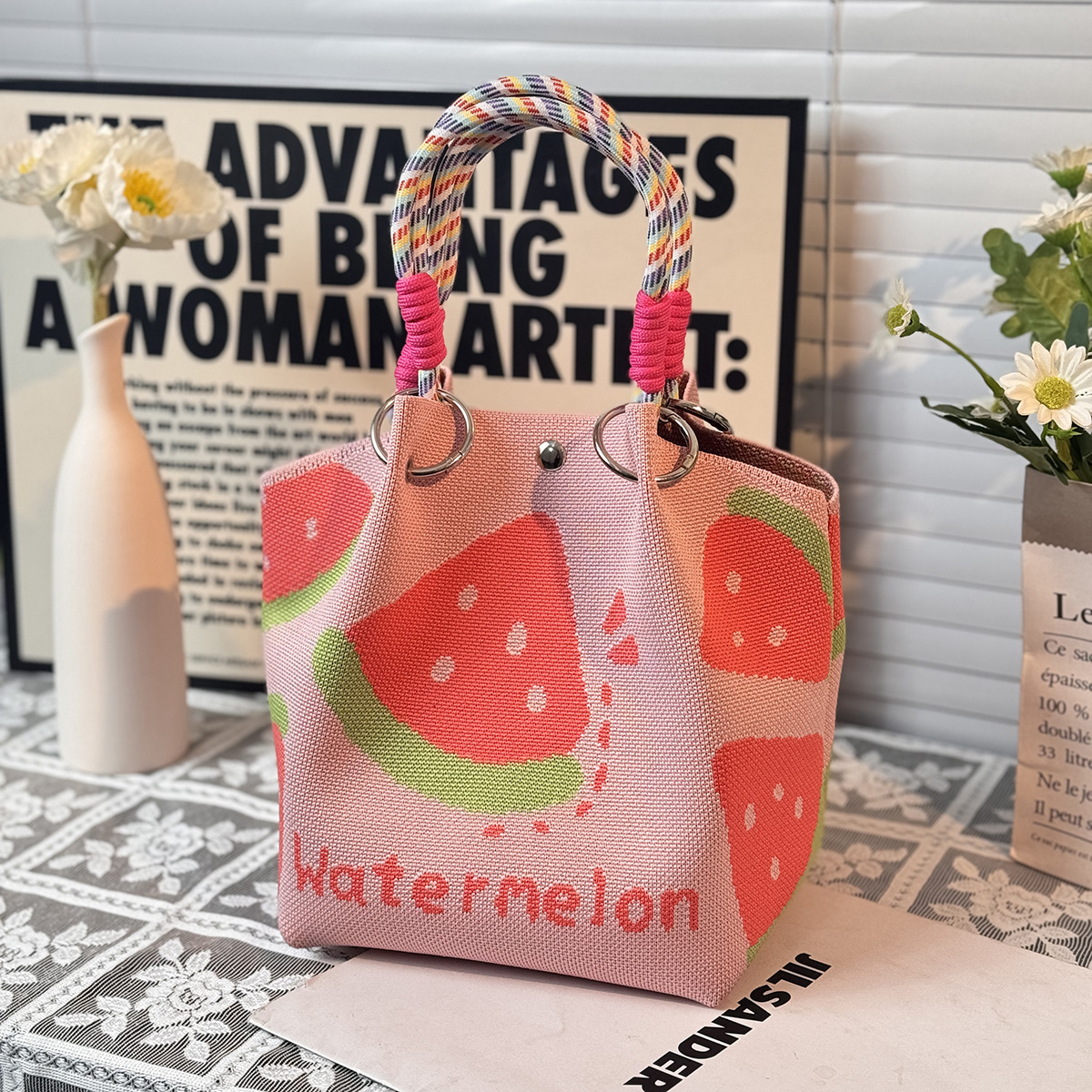 Sac à boucle anneau pastèque rose tendre Hkb9292