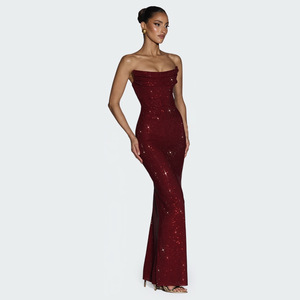 Customized <strong>Dresses</strong> High Quality Luxury Evening <strong>Dress</strong> <strong>Strapless</strong> Back with Rhinestone Breathable Maxi Length <strong>Sequin</strong> <strong>Dress</strong> - Product Image 2