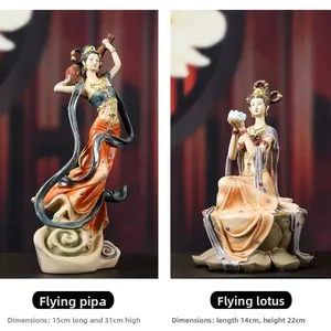 รูปปั้นเรซิ่นอภสราบินแห่งตุนหวง งานศิลปะจีนโบราณ ตกแต่งบ้าน ห้องนั่งเล่น ชั้นวางหนังสือ สไตล์วินเทจ 1 ชิ้น - Product Image 6