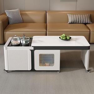 Mesa de té Chun Gui Fang Kung Fu de 50 cm de altura, mueble de salón con losa de piedra integrada, con almacenamiento y ruedas - Product Image 3
