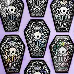 Skeleton Coffin Halloween <b>Plates</b> 10-Inch Disposable Cute Coffin Paper <b>Plates</b> for Black Halloween Party Vintage Skeleton Design - Product Image 2