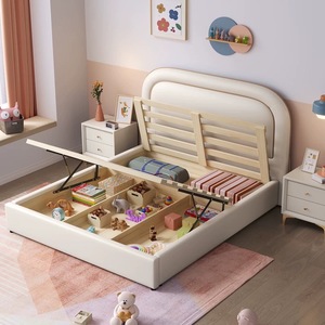 Mobilier de chambre à coucher moderne et luxueux Lits rembourrés souples King Size pour enfants Cadre de <span class=keywords><strong>lit</strong></span> double pour filles Conception de rangement par ascenseur en bois - Product Image 6