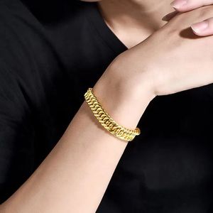 Xinfly 2023 Brand Engagement Wedding Waterproof Good Jewelry Pure 24k Yellow Gold G999 <b>Men</b> Women Cuban Flat Chain Bracelets - Product Image 2