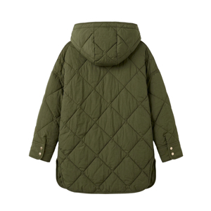 Blouson matelassé léger et chaud pour femme, couleur olive, à capuche, zippé, avec poches, motif 3D, vêtement d'extérieur personnalisé pour l'hiver - Product Image 5