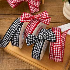 Ruban imprimé à motif pied-de-poule bicolore 100 % polyester écologique avec feuille d'argent – Accessoire pour cheveux DIY style nœud, 10 yards, double face - Product Image 3