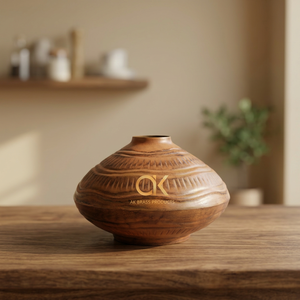 AK Brass Decorative Orange <b>Red</b> Antique Finishing Small Flat Matki Design Flower <b>Vase</b> Pot For Living Room Table Top - Product Image 1