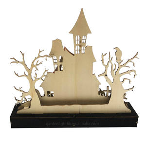 Lámpara LED de Mesa de Madera con Diseño de Casa Embrujada - Decoración para Fiesta de Halloween, Luz Nocturna Espeluznante, Funciona con Pilas, para Uso en Casa u Hotel, IP20 - Product Image 2
