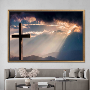 Elegant Sunrise Over Mountains Canvas Print, Serene Nature Artwork,GOLD <b>FRAMED</b> CANVAS - Product Image 3