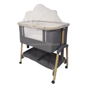 Baby Bassinet Bedside Crib with Storage Basket and Wheels Easy Folding Bed Side Sleeper Adjustable Height Baby Bed for Newborn