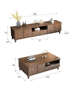 Ensemble <span class=keywords><strong>meuble</strong></span> TV et table basse en bois massif nordique, design moderne pour petites pièces, base <span class=keywords><strong>de</strong></span> rangement extensible avec tiroirs, <span class=keywords><strong>blanc</strong></span> - Product Image 2