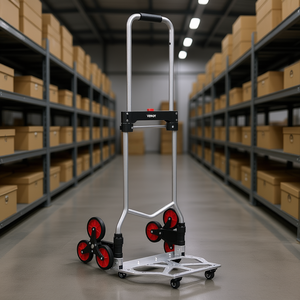 Chariot pliant à plateforme en alliage d'aluminium, capacité 70 kg, avec roues rouges, pour le stockage - Product Image 2