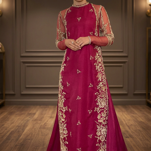 Women's <b>Casual</b> <b>Long</b> Kurta <b>Dress</b> with Crystal Bead Dabka Embroidery and Lace Work - Product Image 5