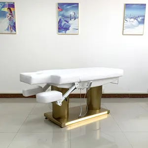 Table de massage en acier inoxydable avec base en métal plaqué or et 3 moteurs pour lit électrique de salon de beauté du visage