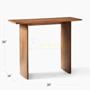 Table console en bois massif d'orme avec pieds en panneaux inclinés, table de canapé minimaliste, finition grain naturel, mobilier moderne pour la maison - Product Image 5