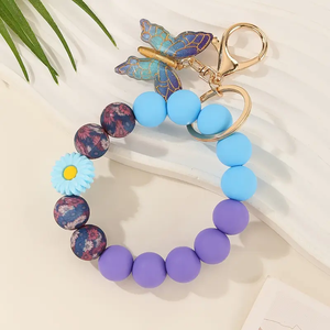 Llavero de Pulsera de Cuentas de Silicona con Dije de Mariposa, Degradado Colorido, Cierre de Langosta, Impresión UV, Ecológico - Product Image 2