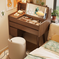 Table de maquillage moderne à plateau rabattable avec miroir LED et tiroirs de rangement pour petite chambre, ensemble coiffeuse intégré avec tabouret