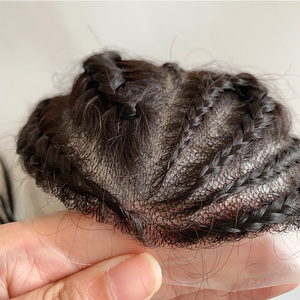 Venta al por mayor <span class=keywords><strong>de</strong></span> <span class=keywords><strong>trenzas</strong></span> <span class=keywords><strong>de</strong></span> 14 pulgadas <span class=keywords><strong>de</strong></span> color negro natural cabello humano indio hecho a mano Sistema <span class=keywords><strong>de</strong></span> poliéster trenzado 0,06mm piel fina base tupé <span class=keywords><strong>para</strong></span> <span class=keywords><strong>hombres</strong></span> - Product Image 2