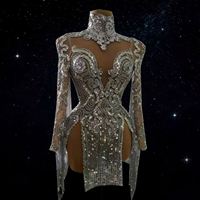 Meilleur ensemble 2 pièces scintillant : body et jupe pour femme, tenue de danse exotique, costume de scène pour spectacle de club