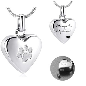 Pet Keepsake Jewelry <b>heart</b>-shaped paw print stainless steel urn pendant necklace to commemorate pet - Product Image 1