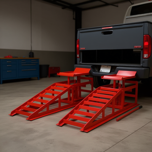 Rampes de levage hydrauliques pour voitures D0100XT4P4U 5T 11000lbs, profil bas, pour garage, service de véhicules, camions légers, couleur rouge - Product Image 2