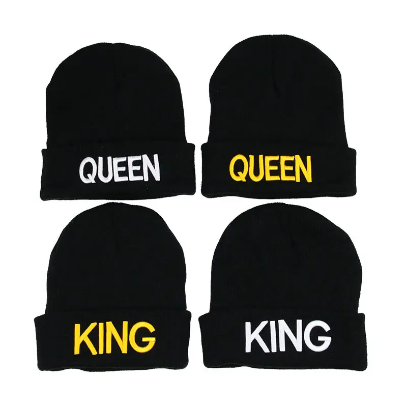 KING QUEEN Letter Beanies Cap Knitted Warm Winter Hat for Hip Hop Men Women Lovers Street Dance