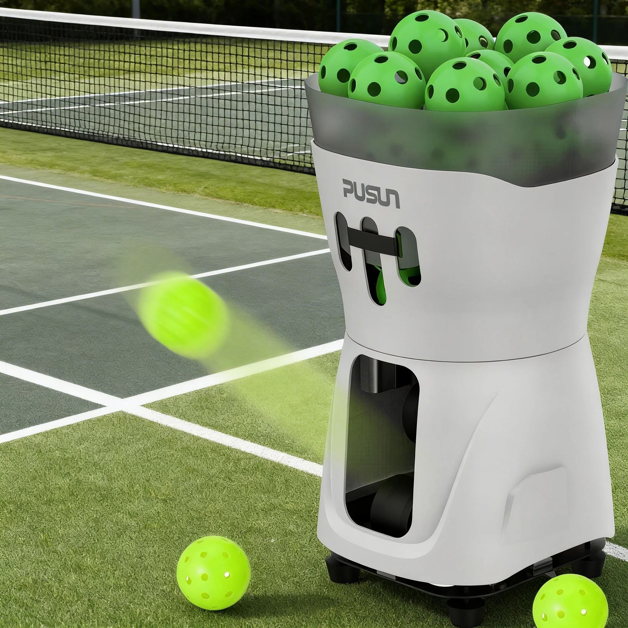 Portable Pickleball Launcher 45+ Balls App Remote Control Adjustable Speed Frequency Spin 12.5+M Range Durable Metal Training