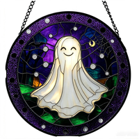 Attrape-soleil en vitrail suspendu pour Halloween, mariage, fête, motif fantôme blanc 30x30cm, décoration classique gothique d'horreur