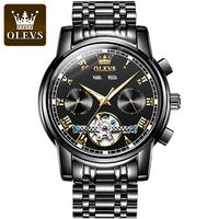 Montre mécanique automatique de luxe OLEVS 6607 pour homme en acier inoxydable, bracelet vert classique, cadran en verre résistant à l'eau, aiguilles