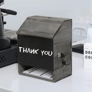 2024 Vintage gris Feedback Collector porte-bulletin de vote bois Suggestion/boîte de commentaires avec serrure et tableau noir - Product Image 6