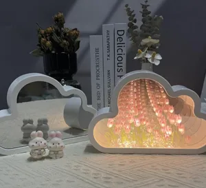 DIY Craft Room Decoration DIY Handmade Cloud Tulip Night Light With Mirror Decoration